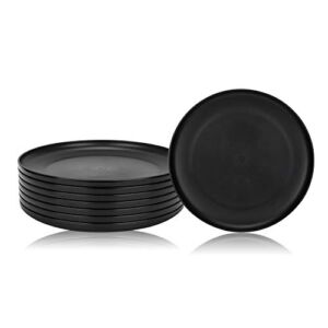 Unbreakable and Reusable 9.75-inches Plastic Dinner Plates, Set of 8 Black, Microwave/Dishwasher Safe, BPA Free (8, Black)