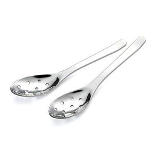 Small Slotted Spoons,AOOSY Modern Stylish Thick Heavy-weight Short handle Stainless Steel 10 Holes Durable Caviar Spoon for Soup Cereals Dips Curry Sauces Stews, Set of 2