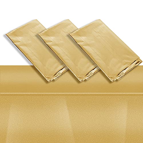 Juvale 3 Pack Gold Plastic Tablecloths for Rectangle Tables, Disposable Table Covers for Wedding, Birthday, Baby Shower (54 x 108 in) | The Storepaperoomates Retail Market - Fast Affordable Shopping