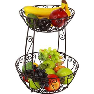 SimpleHouseware 2-Tier Countertop Fruit Basket Bowl Storage, Bronze