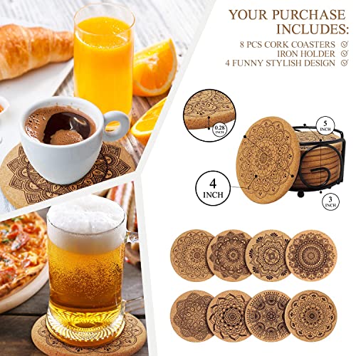 Coomin Cork Coasters, Extra Thick Cork Coasters with Holder, 8 Pcs Farmhouse Coasters for Coffee Table, Wooden Table, Heat-Resistant Coasters for Drinks | The Storepaperoomates Retail Market - Fast Affordable Shopping