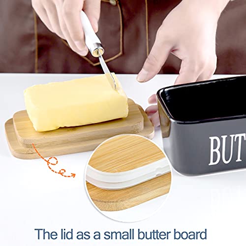 Hasense Butter Dish with Bamboo Lid and Knife，650ml Large Butter Keeper Container for Counter, Airtight Butter Holder with Cover for Kitchen,Black | The Storepaperoomates Retail Market - Fast Affordable Shopping