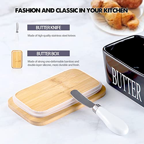 Hasense Butter Dish with Bamboo Lid and Knife，650ml Large Butter Keeper Container for Counter, Airtight Butter Holder with Cover for Kitchen,Black | The Storepaperoomates Retail Market - Fast Affordable Shopping