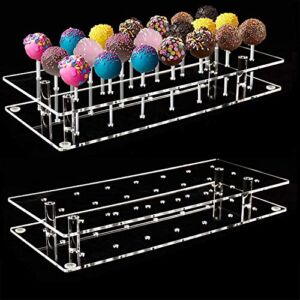 HOMOKUS Cake Pop Holder, 2 Pack Clear Acrylic Cake Pop Stand, 21 Holes Display Lollipop Stand Holder Clear Acrylic for Birthday Parties Weddings Baby Showers Candy Decorative