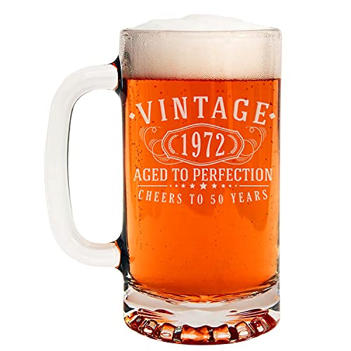 Vintage 1972 Etched 16oz Glass Beer Mug – 50th Birthday Gift Aged to Perfection – 50 years old Anniversary | The Storepaperoomates Retail Market - Fast Affordable Shopping