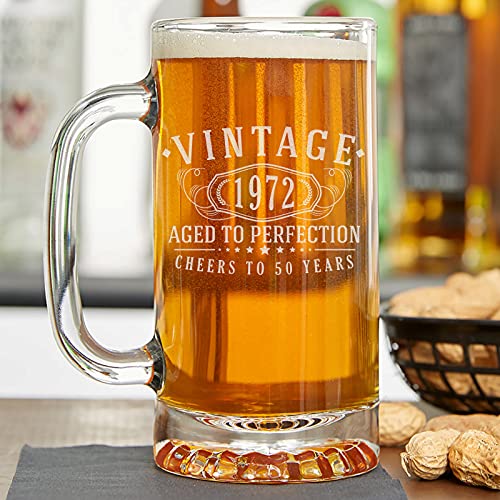 Vintage 1972 Etched 16oz Glass Beer Mug – 50th Birthday Gift Aged to Perfection – 50 years old Anniversary | The Storepaperoomates Retail Market - Fast Affordable Shopping