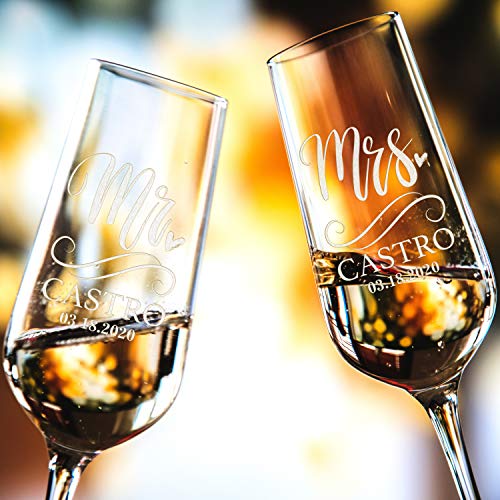 P Lab Set of 2, Bride and Groom Champagne Glasses w/ Last Name & Date, Personalized Mr. Mrs. Engagement & Wedding Champagne Flutes, Toasting Glasses – Customized Etched Flutes, Wedding Gift #N5 | The Storepaperoomates Retail Market - Fast Affordable Shopping