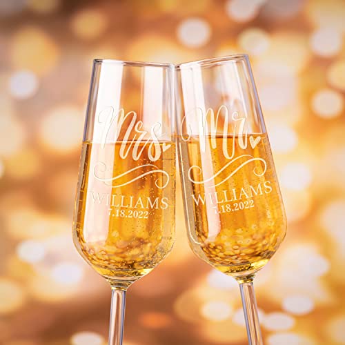 P Lab Set of 2, Bride and Groom Champagne Glasses w/ Last Name & Date, Personalized Mr. Mrs. Engagement & Wedding Champagne Flutes, Toasting Glasses – Customized Etched Flutes, Wedding Gift #N5 | The Storepaperoomates Retail Market - Fast Affordable Shopping
