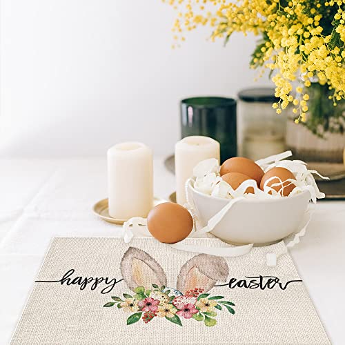 Happy Easter Bunny Ears Floral placemats 18×12 Inches Seasonal Spring Decor Rabbits Holiday Farmhouse Indoor Vintage Theme Gathering Dinner Party Decorations | The Storepaperoomates Retail Market - Fast Affordable Shopping