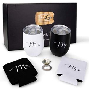 DeLuxe Gifted Mr and Mrs Wine Tumblers, Wedding Presents for Newlyweds, Engagement Gifts, Great Bridal Gifts