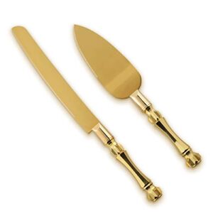 Homi Styles Wedding Cake knife and Server Set | Elegant Gold Color Plastic Handles And Premium 420 Stainless Steel Titanium gold plated Blades | Cake & Pie Serving Set for Wedding ,Birthdays, Parties