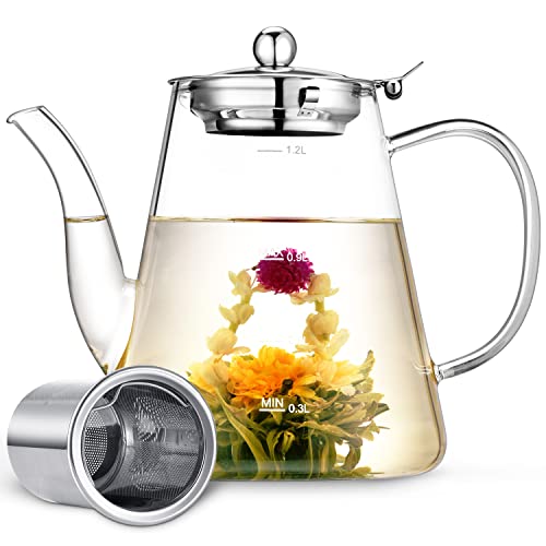 Glass Teapot, Zpose 1200ml Teapot with Removable Loose Tea Infuser, Borosilicate Glass Tea Pot with Scale Line, Stovetop Safe Tea Kettle for Blooming Tea, Gift Box for Tea Maker | The Storepaperoomates Retail Market - Fast Affordable Shopping