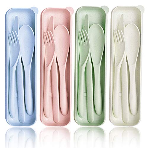 4 Sets Wheat Straw Cutlery,Portable Cutlery Spoon Knife Fork Tableware Set with Case for Kids Adults Travel Picnic Camping Daily Use,Eco-Friendly BPA Free,4 Colors | The Storepaperoomates Retail Market - Fast Affordable Shopping