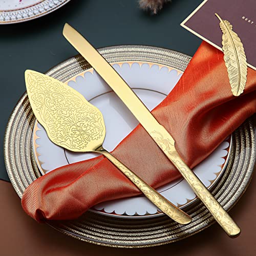 Berglander Gold Wedding Cake Knife and Server Set, Titanium Gold Plating With Unique Pattern Design Cake Cutter Serving Set Perfect For Wedding, Birthday, Parties and Events Dishwasher Safe | The Storepaperoomates Retail Market - Fast Affordable Shopping