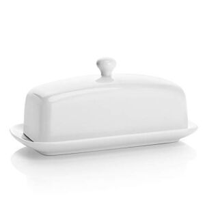 Sweese Butter Dish with Lid, 307.101 Porcelain Butter Keeper, 7.8 Inch Butter Holder with Handle Cover, Butter Container Perfect for East West Coast Butter, White