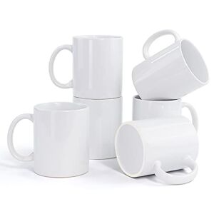 Porcelain Sublimation Mugs Set of 6, Farielyn-X 12 oz White Coffee Mugs, Ceramic Coffee Cups, Classic Drinking Cups with Handles, Mugs for Cappuccino, Espresso, Latte, Cocoa, Milk, Tea, Mug DIY Gifts