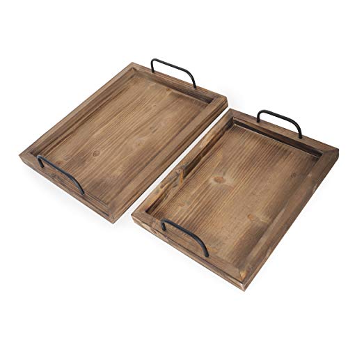 Besti Rustic Vintage Food Serving Trays (Set of 2) | Nesting Wooden Board with Metal Handles | Stylish Farmhouse Decor Serving Platters | Large: 15 x2 x11″ – Small: 13 x2 x9″ inches (Rustic Burnt) | The Storepaperoomates Retail Market - Fast Affordable Shopping