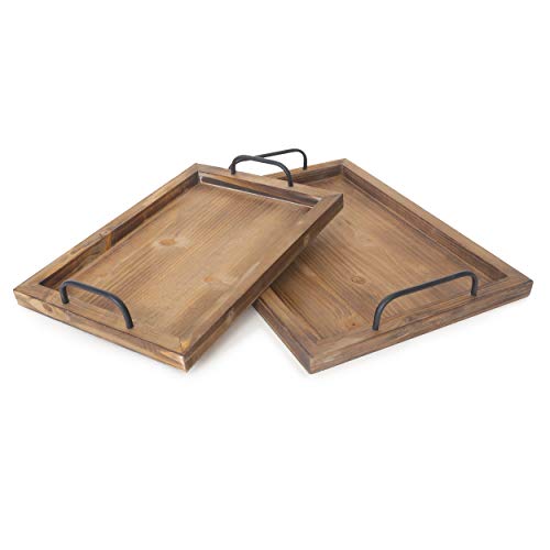 Besti Rustic Vintage Food Serving Trays (Set of 2) | Nesting Wooden Board with Metal Handles | Stylish Farmhouse Decor Serving Platters | Large: 15 x2 x11″ – Small: 13 x2 x9″ inches (Rustic Burnt) | The Storepaperoomates Retail Market - Fast Affordable Shopping
