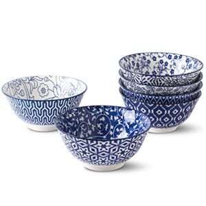 Selamica Blue and White Porcelain 20oz Cereal Bowl Set – Set of 6, 6 inch Soup Bowls, Ceramic bowls for Cereal, Soup, Salad and Pasta, Vintage Blue, Gift Pack
