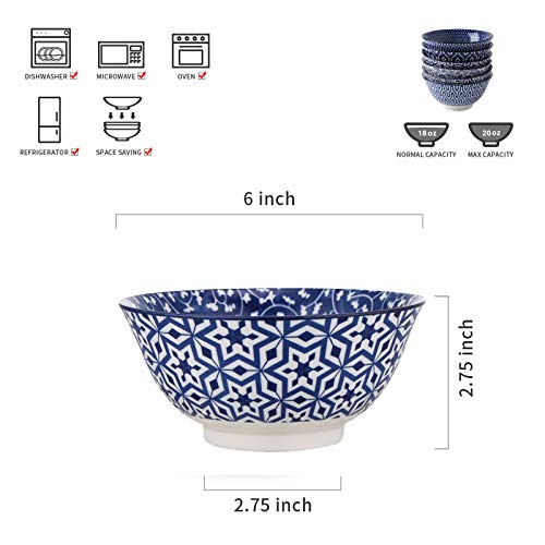 Selamica Blue and White Porcelain 20oz Cereal Bowl Set – Set of 6, 6 inch Soup Bowls, Ceramic bowls for Cereal, Soup, Salad and Pasta, Vintage Blue, Gift Pack | The Storepaperoomates Retail Market - Fast Affordable Shopping