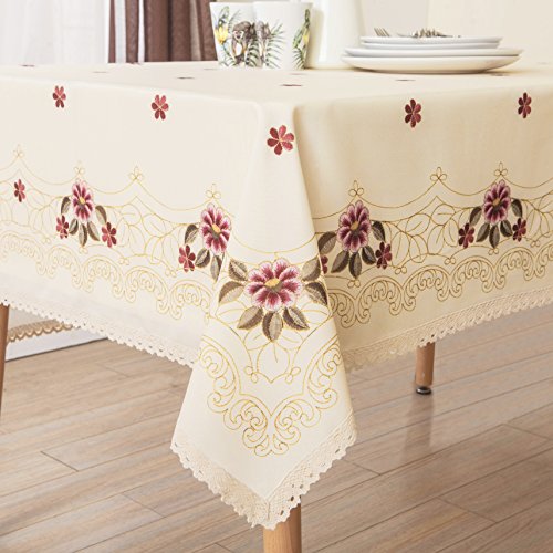 Decorative Red Floral Print Lace Water Resistant Tablecloth Wrinkle Free and Stain Resistant Fabric Tablecloths for Kitchen Room 60 Inch by 84 Inch | The Storepaperoomates Retail Market - Fast Affordable Shopping