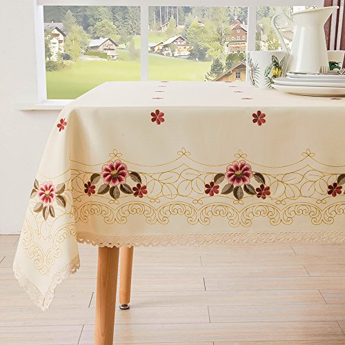 Decorative Red Floral Print Lace Water Resistant Tablecloth Wrinkle Free and Stain Resistant Fabric Tablecloths for Kitchen Room 60 Inch by 84 Inch | The Storepaperoomates Retail Market - Fast Affordable Shopping
