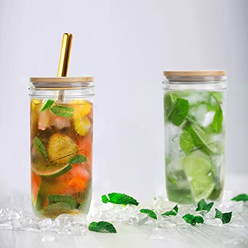 Mason Jar with Lids and Straws, 24 OZ Wide Mouth Mason Jar Drinking Glasses, Set of 2 Mason Jar Cups Reusable Boba Cups Travel Bottle for Iced Coffee Large Pearl Boba Juices Beer Cocktail | The Storepaperoomates Retail Market - Fast Affordable Shopping
