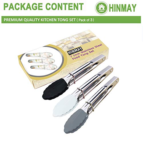 HINMAY Mini Tongs with Silicone Tips 7-Inch Small Serving Tongs, Set of 3 (Black White Gray) | The Storepaperoomates Retail Market - Fast Affordable Shopping