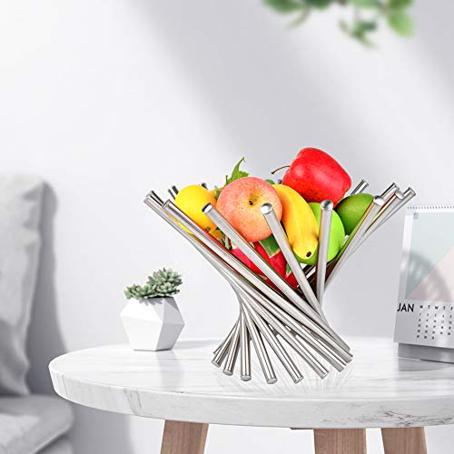 Fruit Bowl for Kitchen Counter, Large Stainless Steel Rotation Fruit Basket Countertop Fruits Stand Holder Creative Home Decor Bread Vegetable Storage Organizer for Living / Dining Room | The Storepaperoomates Retail Market - Fast Affordable Shopping