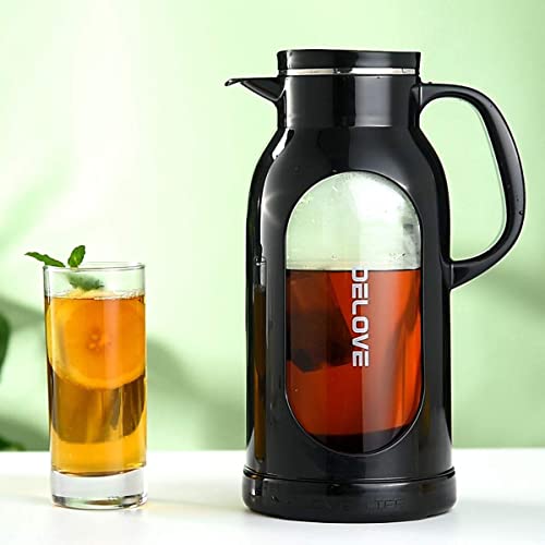 Delove 68 oz/2 Liter Glass Pitcher with Shatterproof Shell – Heat Resistant Glass Liner – Stainless Steel Lid – Carafe & Jug for Iced Tea,Hot/Cold Water,Homemade Juice Beverages (Black) | The Storepaperoomates Retail Market - Fast Affordable Shopping