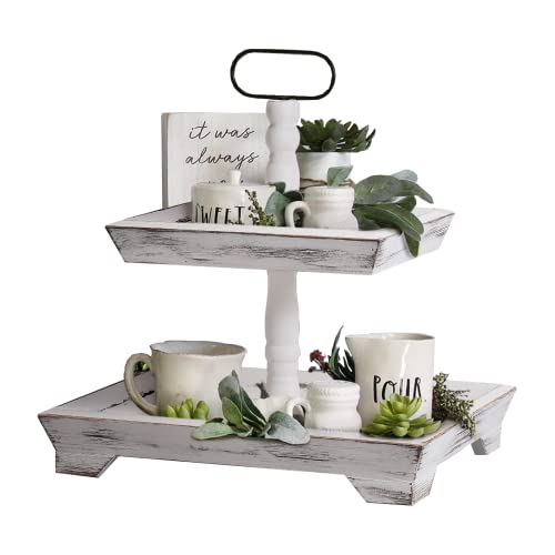 HAPOO Tiered Tray Two Tiered Tray for Easter Fall Halloween Thanksgiving Christmas Decors Wood Farmhouse Tiered Tray Stand for Countertop | The Storepaperoomates Retail Market - Fast Affordable Shopping