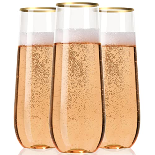 30 Plastic Stemless Champagne Flutes – Disposable Unbreakable 9 Oz toasting glasses, With Gold rim | Reusable, Clear, Fancy & Shatterproof Champagne Glasses – Ideal for Weddings, Birthdays, Parties | The Storepaperoomates Retail Market - Fast Affordable Shopping