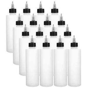 Bekith 16 Pack 8oz Plastic Squeeze Bottles with Twist Top Caps, Empty Boston Dispensing Bottles for Icing, Cookie Decorating, Sauces, Condiments, Arts and Crafts