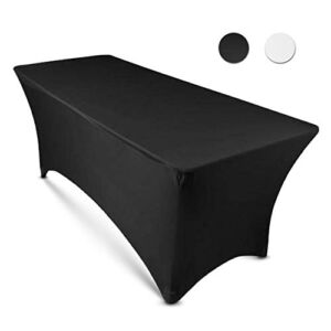 8ft Tablecloth Rectangular Spandex Linen – Black Table Cloth Fitted Cover for 8 Foot Folding Table, Wedding Linens Banquet Cloths Rectangle Covers