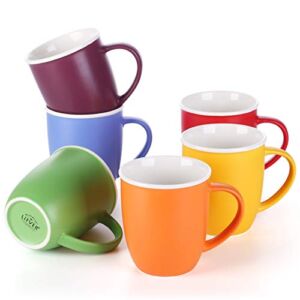 LIFVER 18oz Large Coffee Mugs Set of 6, Assorted Colored Coffee Mugs with Handle, Matte Ceramic Large Mugs for Coffee, Tea, Cocoa, Christmas Thanksgiving Housewarming Party Gift, Multi Colors