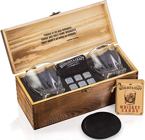 Mixology & Craft Whiskey Stones Gift Set – Pack of 6 Granite Chilling Rocks w/ 2 10 oz Old Fashioned Glasses in Wooden Box – Whiskey Gifts for Men on Birthday, Father’s Day or Christmas | The Storepaperoomates Retail Market - Fast Affordable Shopping