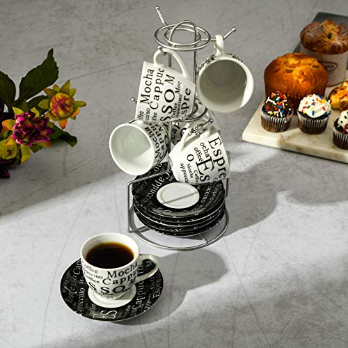 Gibson Home Expressions Espresso Saucer Set, 13PC Cups Stand, White/Black | The Storepaperoomates Retail Market - Fast Affordable Shopping