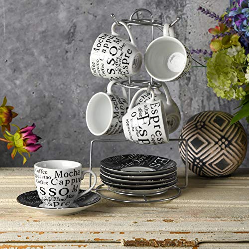 Gibson Home Expressions Espresso Saucer Set, 13PC Cups Stand, White/Black | The Storepaperoomates Retail Market - Fast Affordable Shopping