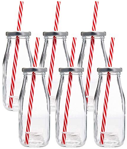 Estilo Milk Bottle – Reusable Glass Bottle for Dairy Milk With Straws & Metal Screw On Lids, 10.5 ounce, Clear, Set of 6 | The Storepaperoomates Retail Market - Fast Affordable Shopping