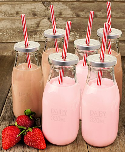 Estilo Milk Bottle – Reusable Glass Bottle for Dairy Milk With Straws & Metal Screw On Lids, 10.5 ounce, Clear, Set of 6 | The Storepaperoomates Retail Market - Fast Affordable Shopping