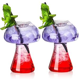 SuproBarware [Gift Set] Mushroom Glasses Creative Mushroom Cocktail Glass Cup Set of 2 Clear Mushroom Shaped Drinks Cups 250ml Wine Glasses for Party Novelty Drinking for KTV Bar Club (Transparent)