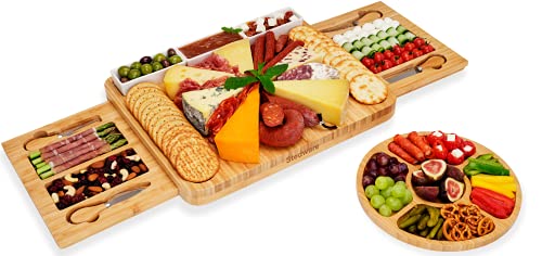 Stedware Cheese Board Set, Charcuterie Board & Knife Set with Cheese Tray, Large Bamboo Platter for Cheese & Meat – Gift for Women, Couples Wedding Anniversary, Housewarming | The Storepaperoomates Retail Market - Fast Affordable Shopping