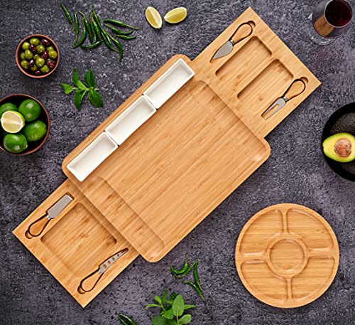 Stedware Cheese Board Set, Charcuterie Board & Knife Set with Cheese Tray, Large Bamboo Platter for Cheese & Meat – Gift for Women, Couples Wedding Anniversary, Housewarming | The Storepaperoomates Retail Market - Fast Affordable Shopping