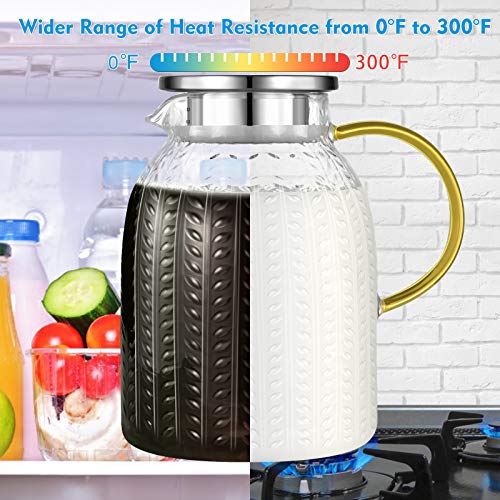 Aofmee Pitcher, 60oz Glass Pitcher, Water Pitcher with Lid, Iced Tea Pitcher for Fridge, Glass Carafe for Cold or Hot Beverages, Sun Tea Jar for Juice, Easy Clean Heat Resistant Glass Jug for Milk | The Storepaperoomates Retail Market - Fast Affordable Shopping