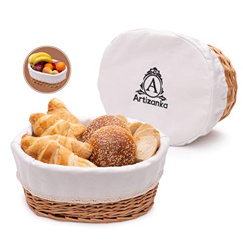 Large Bread Basket for Serving Set – 12×9” Wicker Basket with Removable Liner and Cover Bread Storage and Bread Serving Basket for Homemade Sourdough Bread. Pantry and Fruit Basket by Artizanka | The Storepaperoomates Retail Market - Fast Affordable Shopping