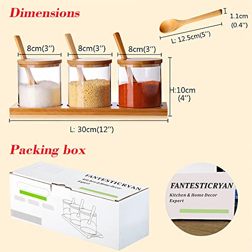 FANTESTICRYAN 3 PCS Stylish Simple Condiment Canisters Pots Set, Decorative Storage Seasoning Glass Container Box with Bamboo Spoon Lid and Base for Home Kitchen café Storing Salt Sugar Pepper Spice | The Storepaperoomates Retail Market - Fast Affordable Shopping