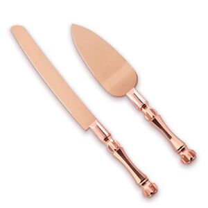 Homi styles Wedding Cake Knife and Server Set | Rose Gold Color Premium 420 Stainless Steel Gold Plated Blades | Cake Cutting Set for Wedding Cake, Birthdays, Anniversaries, Parties