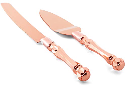 Homi styles Wedding Cake Knife and Server Set | Rose Gold Color Premium 420 Stainless Steel Gold Plated Blades | Cake Cutting Set for Wedding Cake, Birthdays, Anniversaries, Parties | The Storepaperoomates Retail Market - Fast Affordable Shopping