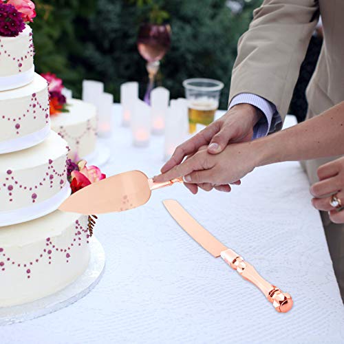 Homi styles Wedding Cake Knife and Server Set | Rose Gold Color Premium 420 Stainless Steel Gold Plated Blades | Cake Cutting Set for Wedding Cake, Birthdays, Anniversaries, Parties | The Storepaperoomates Retail Market - Fast Affordable Shopping