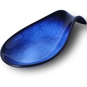 Uniidea Ceramic Spoon Rest, Premium Porcelain Spoons Holder, Large Size Utensil Rest for Counter Stove Top Blue Spoon Rest for Spoons, Ladles, Tong (Deep Blue, 1)
